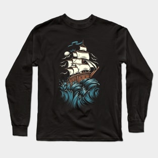 Ship Sailing In Ocean Long Sleeve T-Shirt